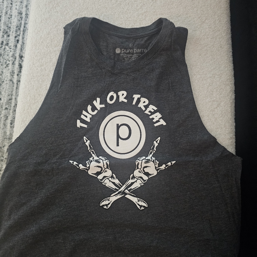 Pure Barre Gray Tuck or Treat Tank Top